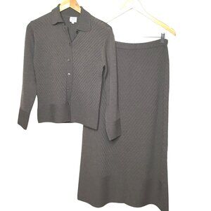 MARGARET O’LEARY Wool Knit Set Gray Cardigan Skirt Size 1 (US S) Minimalist